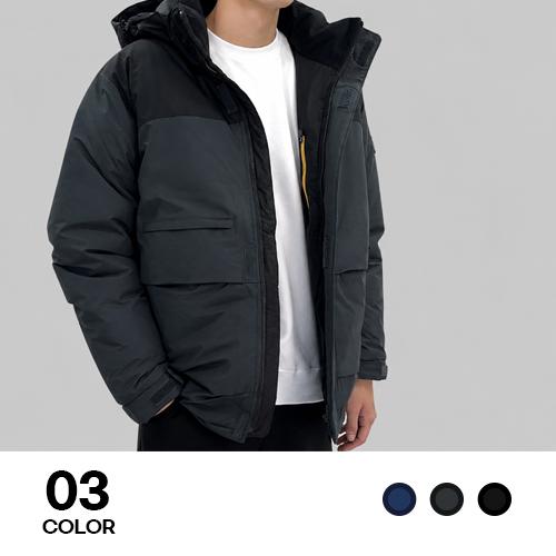 투톤 오리털 플러스볼 탈부착 후드 하프 패딩 점퍼 M-4XL 겨울 방한 보온 단체 작업복 유니폼 상품 이미지 1